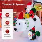 Costway Napihljiv polarni medved z Božičkom pingvinom in darilno škatlo 210 cm božična figura z LED notranjo osvetlitvijo