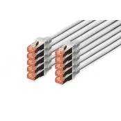 CAT 6 S-FTP patch cord, Cu, LSZH AWG 27/7, length 0.25 m, 10 pieces, color grey