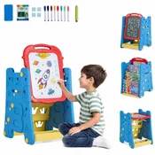 Costway Umetniški stojalo 3 v 1 z dvosmerno magnetno tablo, modro
