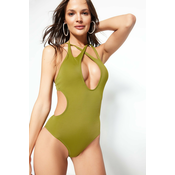 Trendyol Khaki Halterneck kopalke z izrezanimi okni/okni, navadna noga