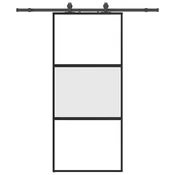 Vidaxl Drsna vrata z opremo črna 90x205 cm kaljeno steklo