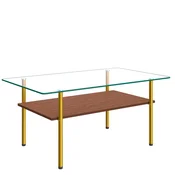 SONNENH Pravokotna klubska mizica približno 98 x 58 x 45 cm, prozorno kaljeno steklo, MDF-polica 80 x 45 cm in štiri kovinske noge, zlati odtenek