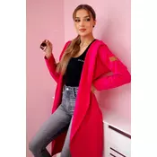 Long hooded cardigan in fuchsia color