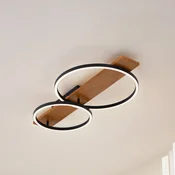 Lindby LED stropna svetilka Galad, črna, les, 2-svetlobna, 75 cm - Dnevna soba/jedilnica - Sodobni - svetel les, bela, črna