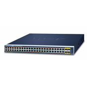 PLANET GS-4210-48P4S mrežni prekidac Upravljano L2/L4 Gigabit Ethernet (10/100/1000) Podrška za napajanje putem Etherneta (PoE) 1U Plavo