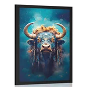 Plakat modro zlati bivol - 30x45 silver