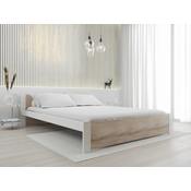 Postelja IKAROS 180 x 200 cm bela/hrast sonoma Posteljno dno: Z lamelnim dnom, Vzmetnica: Vzmetnica Deluxe 10 cm