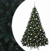 Vidaxl Umetno božično drevo, temno zeleno, z bučkami 240 cm 300 LED
