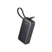 Nano 10000mAh, 30W, sa ugradenim USB-C kablom, Power Bank crni