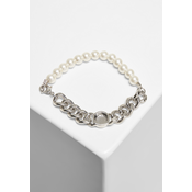 Pearl bracelet with flat chain - silver colors
