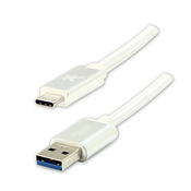 Logo USB kabel (3.2 gen 1), USB A muški - USB C muški, 1m, 5 Gb/s, 5V/3A, bijeli, kutija, najlonska pletenica, aluminijski poklopac konektora