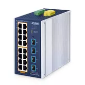PLANET ndustrial L2+ 16-Port 10/100/1000T 802.3at PoE + 4-Port 10G SFP+ Managed Ethernet Switch Upravljano L2+ Gigabit Ethernet (10/100/1000) Power over Ethernet (PoE) Aluminij, Modra