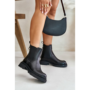 Leather ankle boots Chelsea with decorative chain insulated D&A black