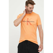 Pamucna majica Calvin Klein Jeans boja: narancasta, s tiskom