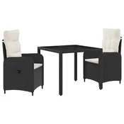 vidaXL Zunanja jedilnica 3 pcs Črna in krem bela 90 x 90 x 75 cm