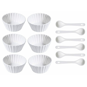 EXCELLENT Odlično Komplet porcelanastih skled z žlico 12 kosov valovitih ozkih KO-798000050slip