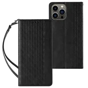 slomart Magnet Strap Case etui za iPhone 13 Pro ovitek denarnica + mini vrvica obesek črn