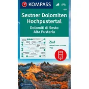 shumee Sextner Dolomiten Hochpustertal. Dolomiti di Sesto, Alta Pusteria. Vodotesen turistični zemljevid 657. Izdaja 2024. Kompass