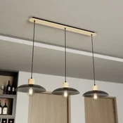 EMIBIG LIGHTING Visoka svetilka Kobe, s tremi žarnicami, jeklo, les, črna - Dnevna soba/jedilnica - črna, svetlo lesena - Kovina