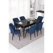 Hanah Home Set Trpezarijski sto i 6 stolica Nef, Plavo-crni