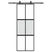 shumee vidaXL Drsna vrata z opremo črna 76x205 cm kaljeno steklo