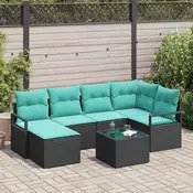 vidaXL vidaXL Kavčna garnitura z blazino 7 pcs Črna poli ratan, (5000153456)