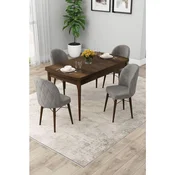 Hanah Home trpezarijski set Rut, sto na razvlacenje i 4 stolice, ploca u dekoru drveta Baroque, siva tkanina Babyface