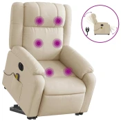 MAISON CHIC Električni masažni naslanjač - Relax naslanjač s funkcijo vstajanja krem, (22061381)