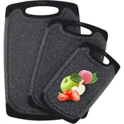 Nikcorp Komplet rezalnih desk PP brez BPA z učinkom granita proti-drsečim premazom in silikonskimi nalepkami 3 kos, sivo 39,5x24x0,9 cm 31,5x20x0,9 cm 25x15x0,9 cm