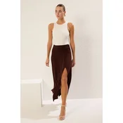 Trendyol Brown Waist Detailed Slit Stretchy Knitted Maxi Skirt