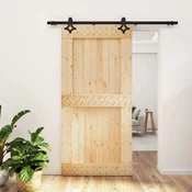vidaXL Drsna vrata Naravna in črna 100 x 210 cm Masiven borov les