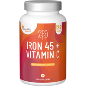 Essentials Željezo 45 + Vitamin C, visoka doza - vegansko, 120 kapsula