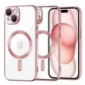 Ovitek Techsuit Luxury Crystal MagSafe za iPhone 15 - roza