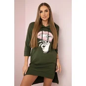 Dress with a longer back and a colorful khaki print
