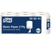 Papirnate brisače v roli z osrednjim odvijanjem, dvoslojne. TORK Basic bele M2 (6 kosov)
