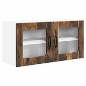 Vidaxl Stenski stekleni omarica PORTO Dimljeni oreh 80 x 31 x 40 cm