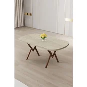 Hanah Home trpezarijski sto Flori, 168 × 90 cm, ploca u dekoru travertina, noge sa završnom obradom u izgledu drveta