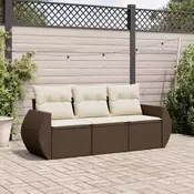 3-dijelni set vrtnih sofa s jastucima smeđi od poliratana