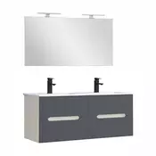 Trent Kopalniško pohištvo 120 cm keramični umivalnik z ogledalom 60x120 cm belo-antracitno siva