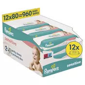 Pampers Sensitive vlažilni robčki, 12 x 80 kosov
