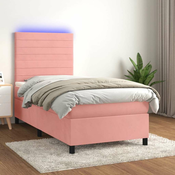 Vidaxl Box spring postelja z vzmetnico LED roza 90x190 cm žamet