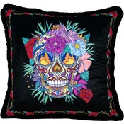 Frida Kahlo by Casa Padrino luxury decorative pillow with rhinestones black/colorful