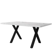 SONNENH Pravokotna jedilna miza, 140 x 80 x 76 cm, bela v videzu marmorja, črne noge, MDF, jeklene noge v obliki X, za kuhinjo in jedilnico