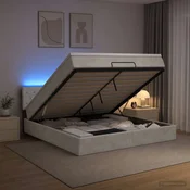 vidaXL Otomanska postelja z vzmetnico in LED Svetlo siva 160 x 200 cm