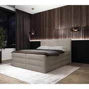 MID.YOU POSTELJA BOXSPRING 160 cm  x 200 cm , les, tekstil, leseni material krem barve