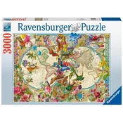 Ravensburger Slagalica Mapa sveta flora i fauna, 3000 Delova
