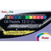 Uljane pastele Pentel Arts - 12 metalnih i fluorescentnih boja