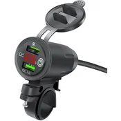 Vodoodporni polnilnik z merilnikom napetosti na krmilu, 2x USB, hitro polnjenje QC3.0