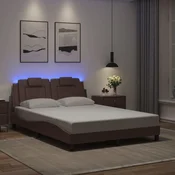 shumee vidaXL Posteljni okvir z LED diodo rjave barve 140x190 cm umetno usnje