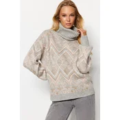 Trendyol Gray Self-Patterned Turtleneck Knitwear Sweater
